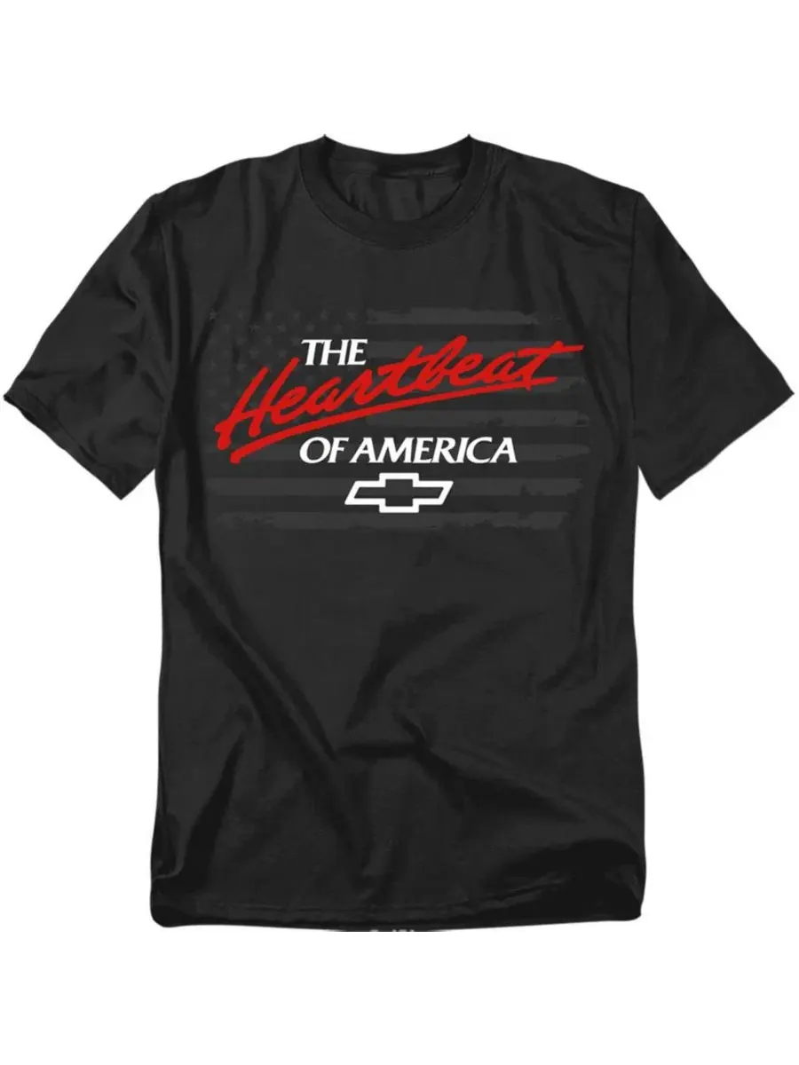 Футболка с принтом Heartbeat Of America Flag Corvette — черный