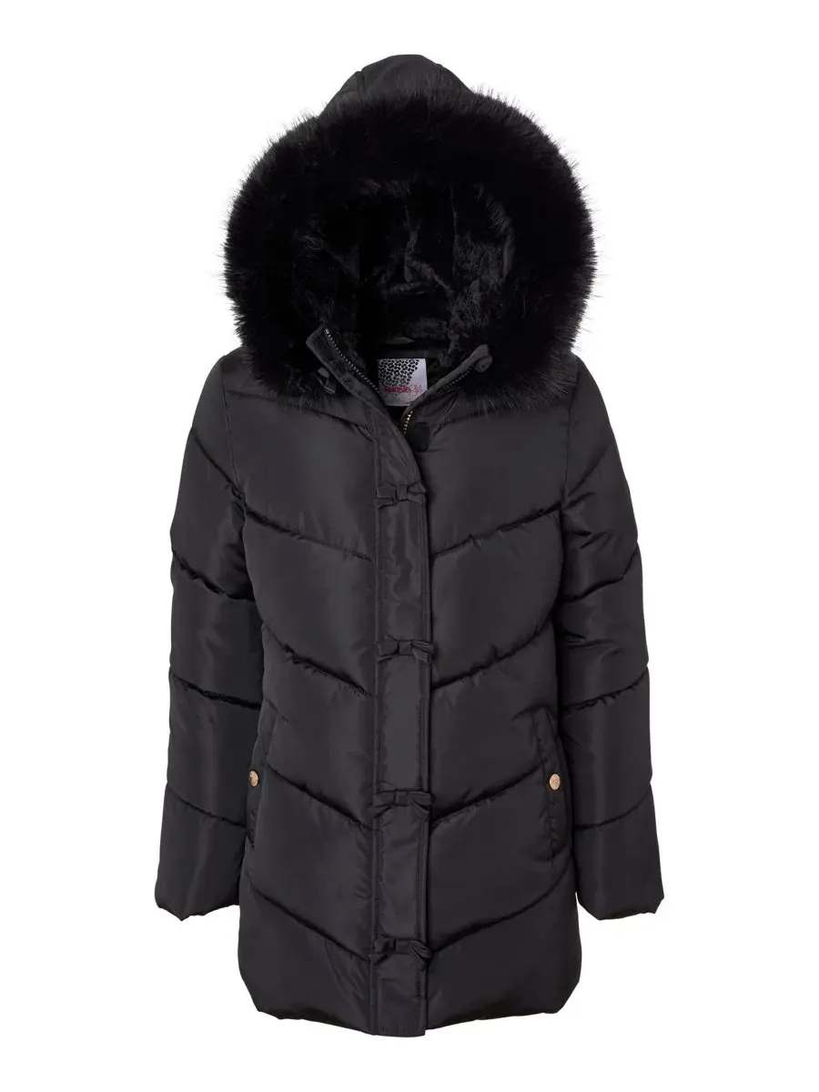 Детский пуховик с капюшоном Bow Hooded Puffer Jacket Kensie Girl — черный