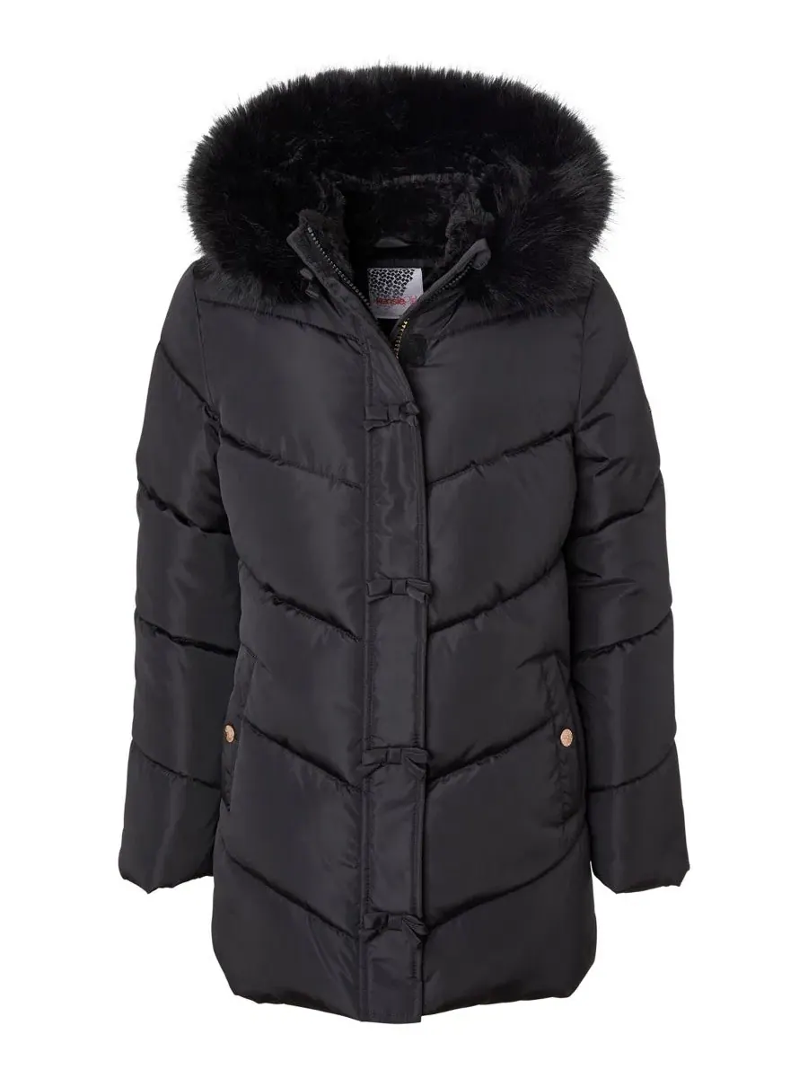 Детский пуховик с капюшоном Bow Hooded Puffer Jacket Kensie Girl — изображение 3 из 4, черный