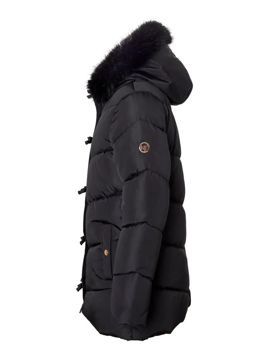 Детский пуховик с капюшоном Bow Hooded Puffer Jacket Kensie Girl — изображение 4 из 4, черный