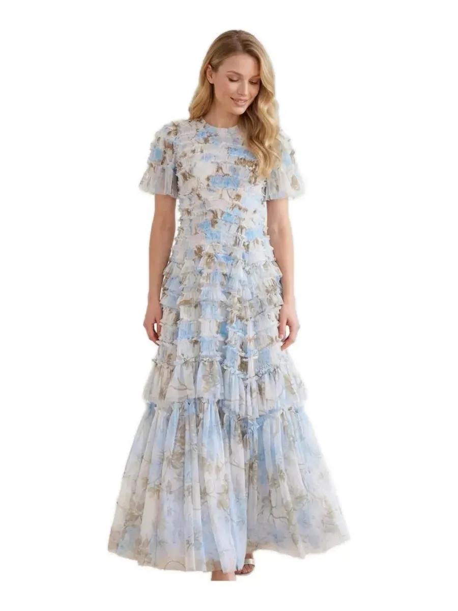 Платье с рюшами Wisteria Valentine Ruffle Gown Needle & Thread — синий