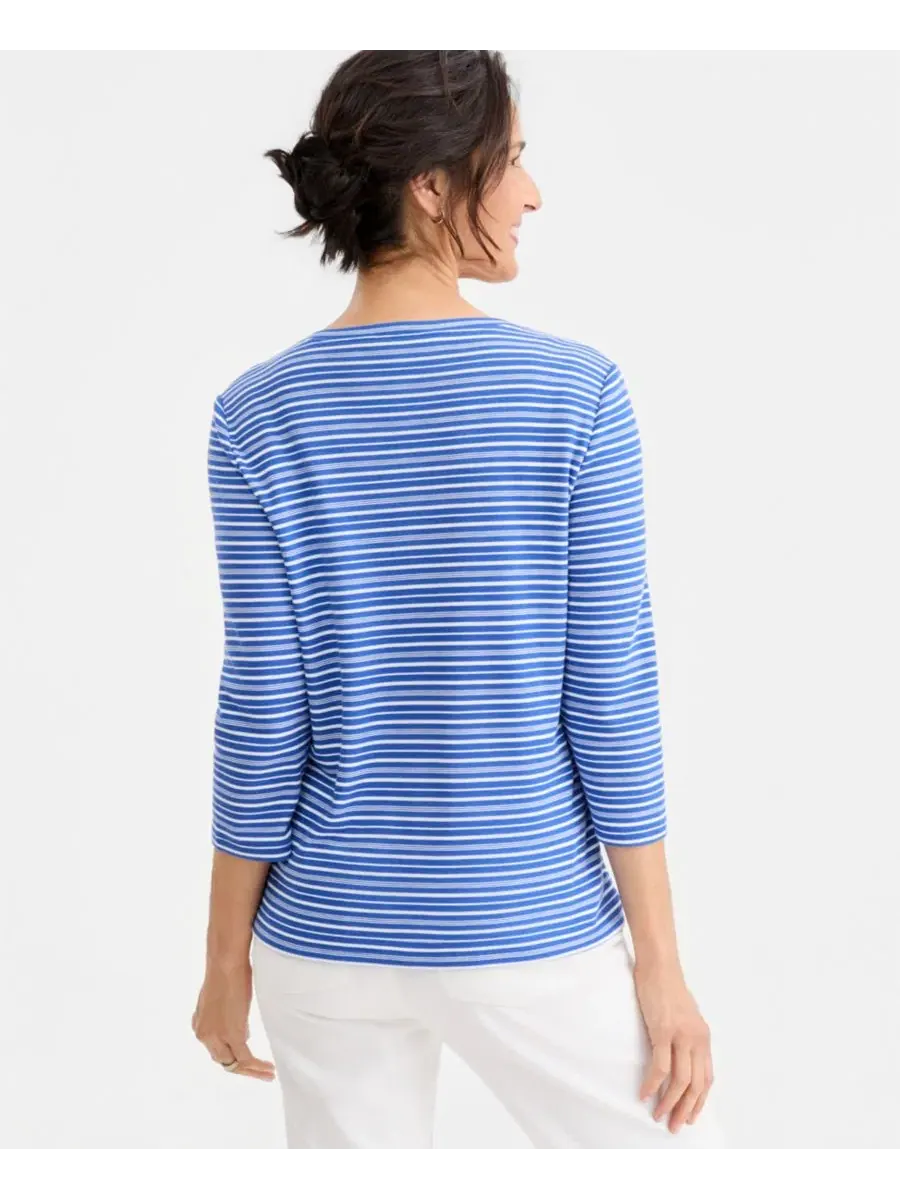 Блузка-поло с длинным рукавом 3/4, модель Petite Striped Henley Style & Co — изображение 3 из 3, оранжевый