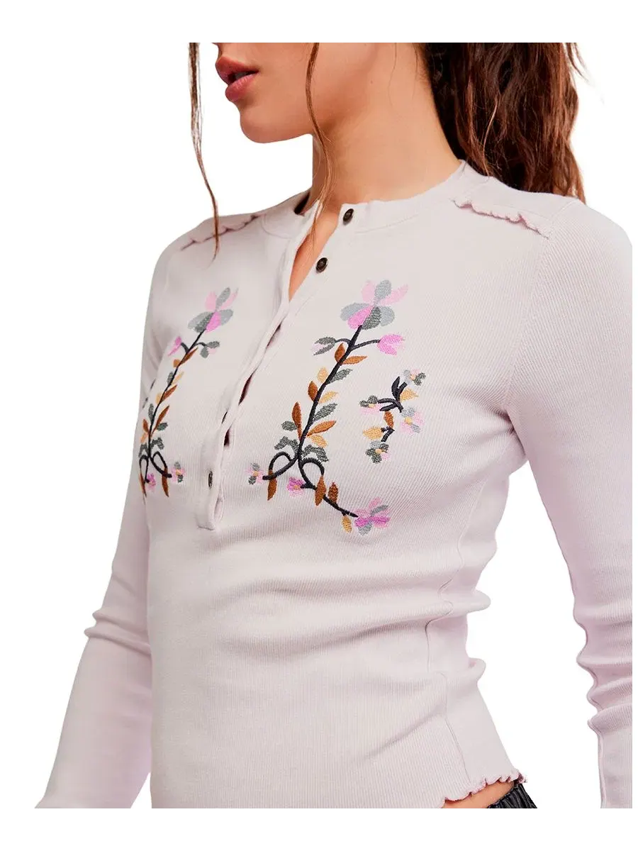 Женский топ с вышивкой и круглым вырезом Free People, Lavender Combo — изображение 4 из 5