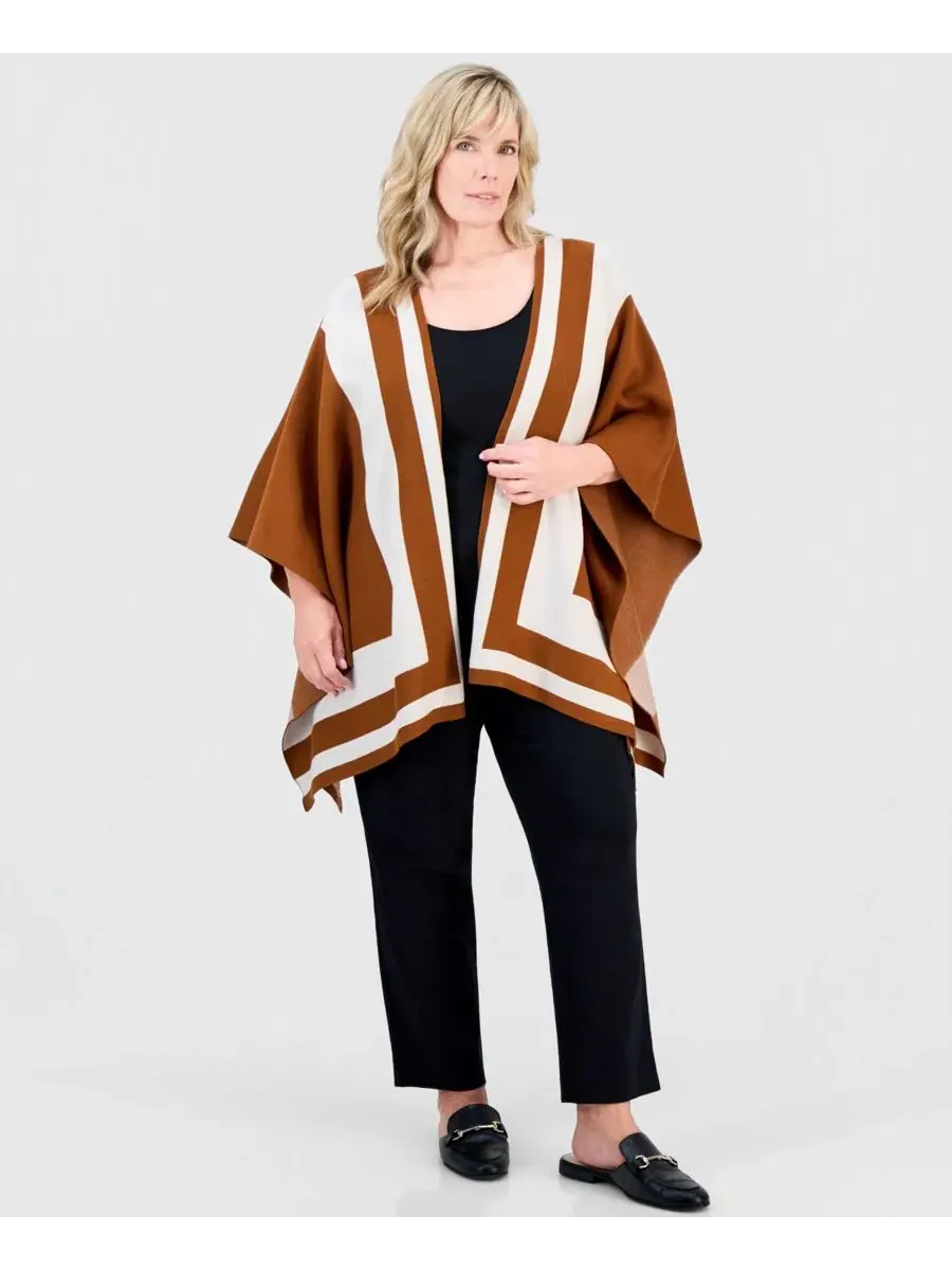 Кардиган с коротким рукавом, цветблок, модель JM Collection — изображение 3 из 3, корица