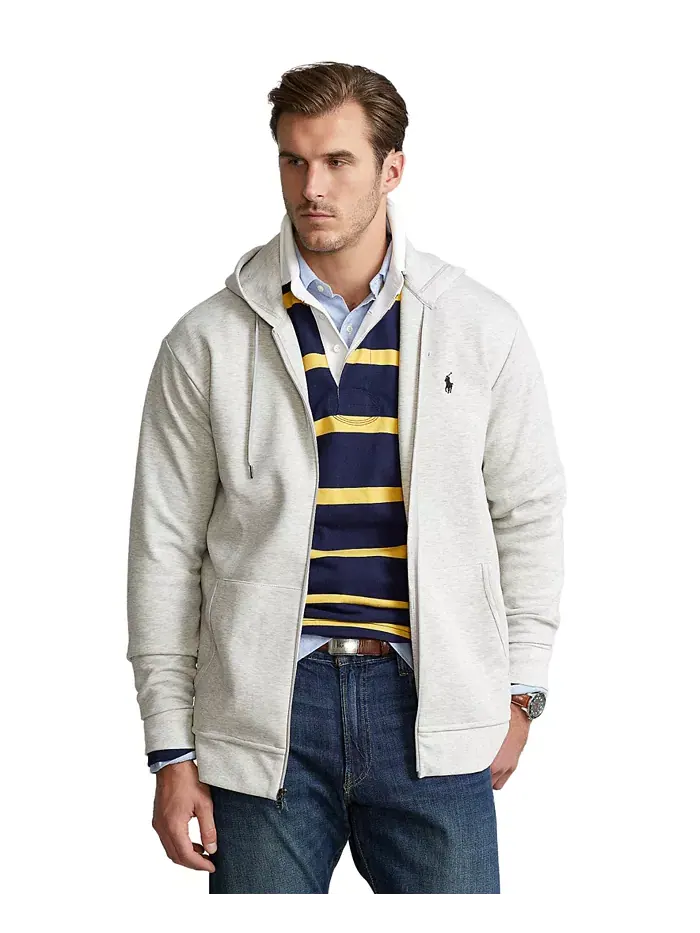 Мужская толстовка с молнией Big & Tall из двойного трикотажа Polo Ralph Lauren — изображение 1 из 4, серый