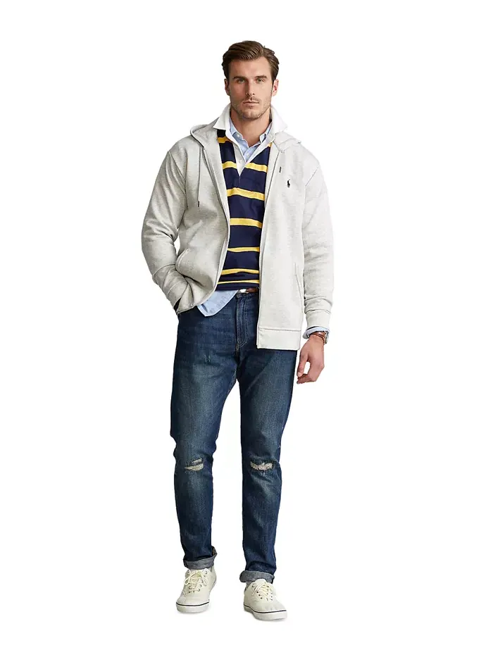 Мужская толстовка с молнией Big & Tall из двойного трикотажа Polo Ralph Lauren — изображение 4 из 4, серый
