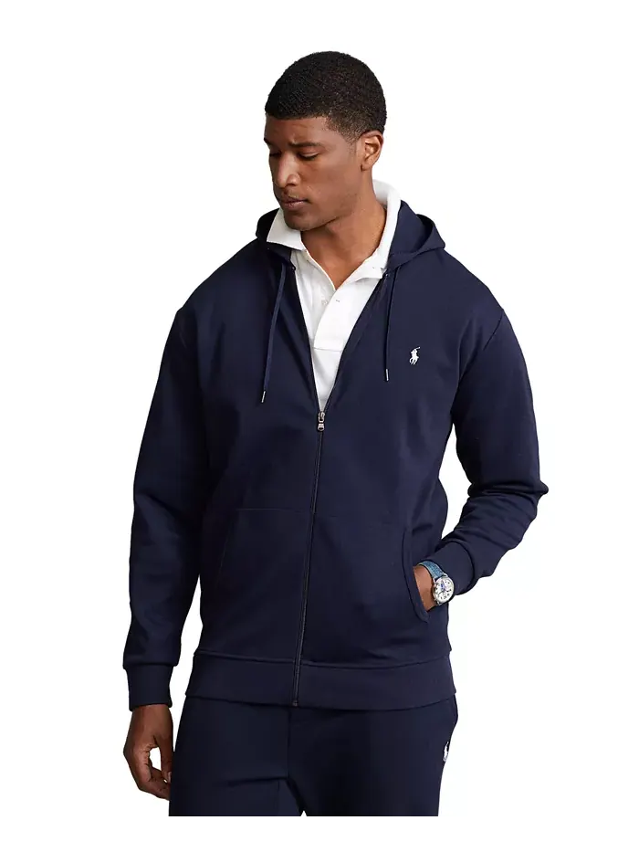 Мужская толстовка с молнией Big & Tall из двойного трикотажа Polo Ralph Lauren — изображение 1 из 4, темно-синий