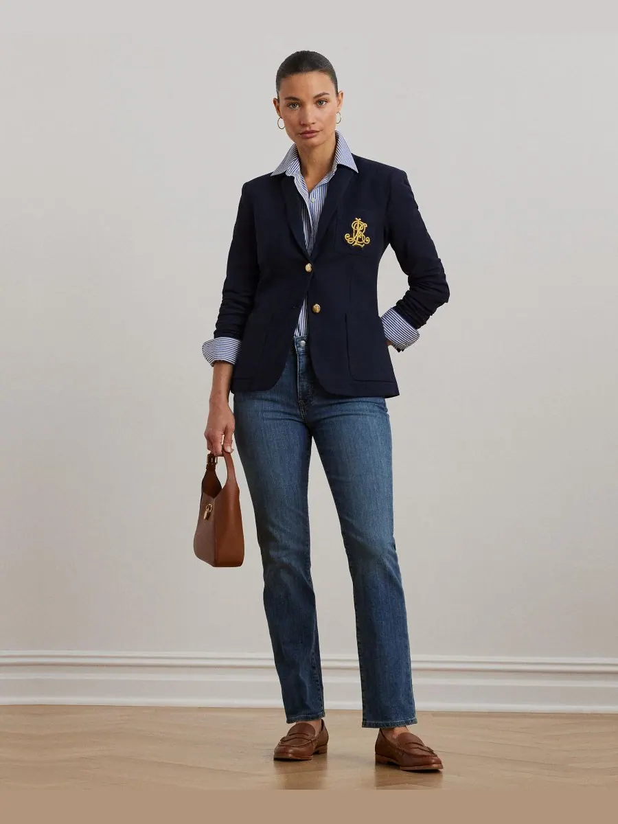 Жаккардовый блейзер с вышивкой булиньон, размеры P/XS-3X Lauren Ralph Lauren — изображение 2 из 6, темно-синий