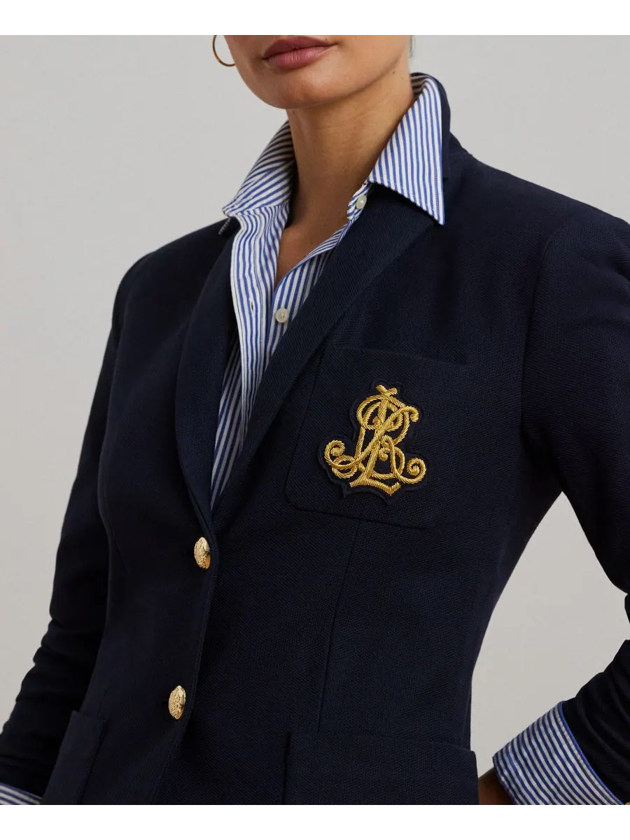 Жаккардовый блейзер с вышивкой булиньон, размеры P/XS-3X Lauren Ralph Lauren — изображение 3 из 6, темно-синий