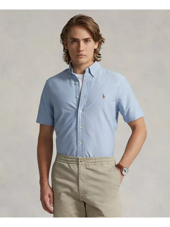 Мужская классическая короткорукавная рубашка Oxford Polo Ralph Lauren — изображение 1 из 5, синий