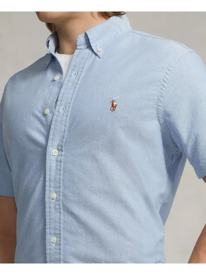 Мужская классическая короткорукавная рубашка Oxford Polo Ralph Lauren — изображение 3 из 5, синий