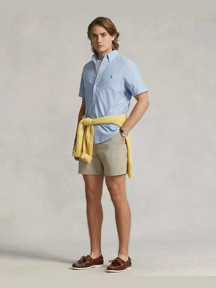 Мужская классическая короткорукавная рубашка Oxford Polo Ralph Lauren — изображение 4 из 5, синий