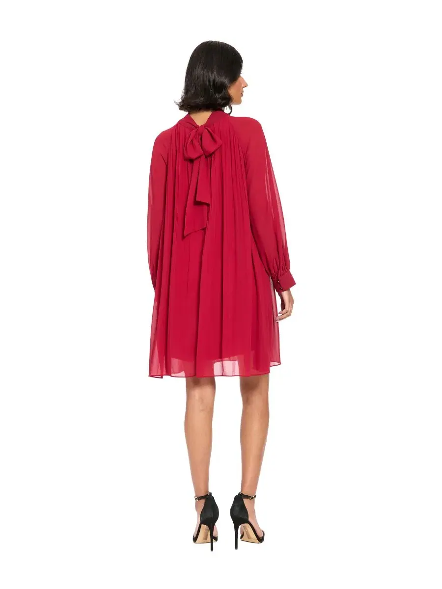 Платье-трапеция с плиссированным шифоном, с длинным рукавом, модель Petite Pleated Shift — изображение 4 из 4, красный