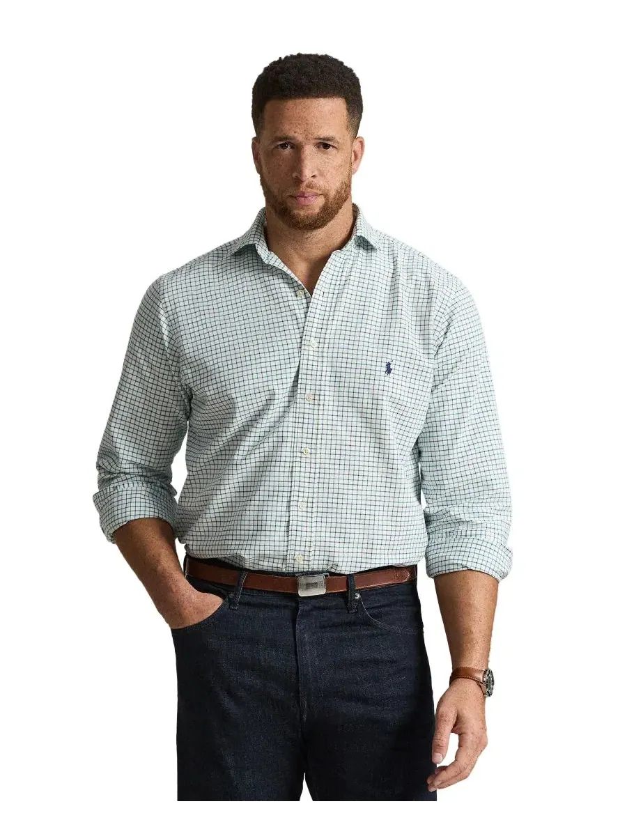 Рубашка оксфордская с принтом Tattersall, модель Big & Tall Polo Ralph Lauren — изображение 1 из 6, белый зеленый мульти
