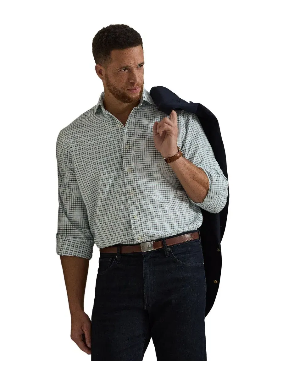 Рубашка оксфордская с принтом Tattersall, модель Big & Tall Polo Ralph Lauren — изображение 3 из 6, белый зеленый мульти