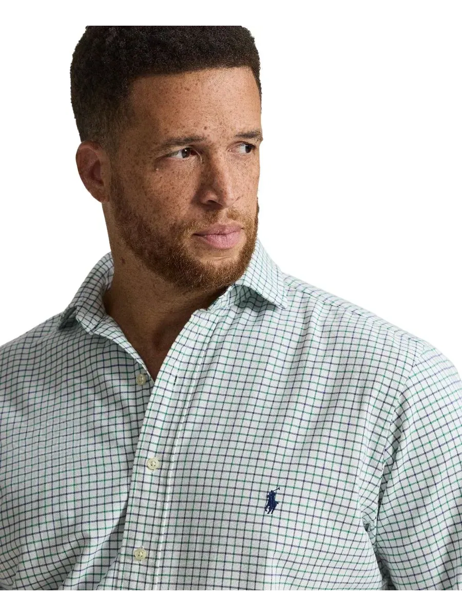Рубашка оксфордская с принтом Tattersall, модель Big & Tall Polo Ralph Lauren — изображение 4 из 6, белый зеленый мульти