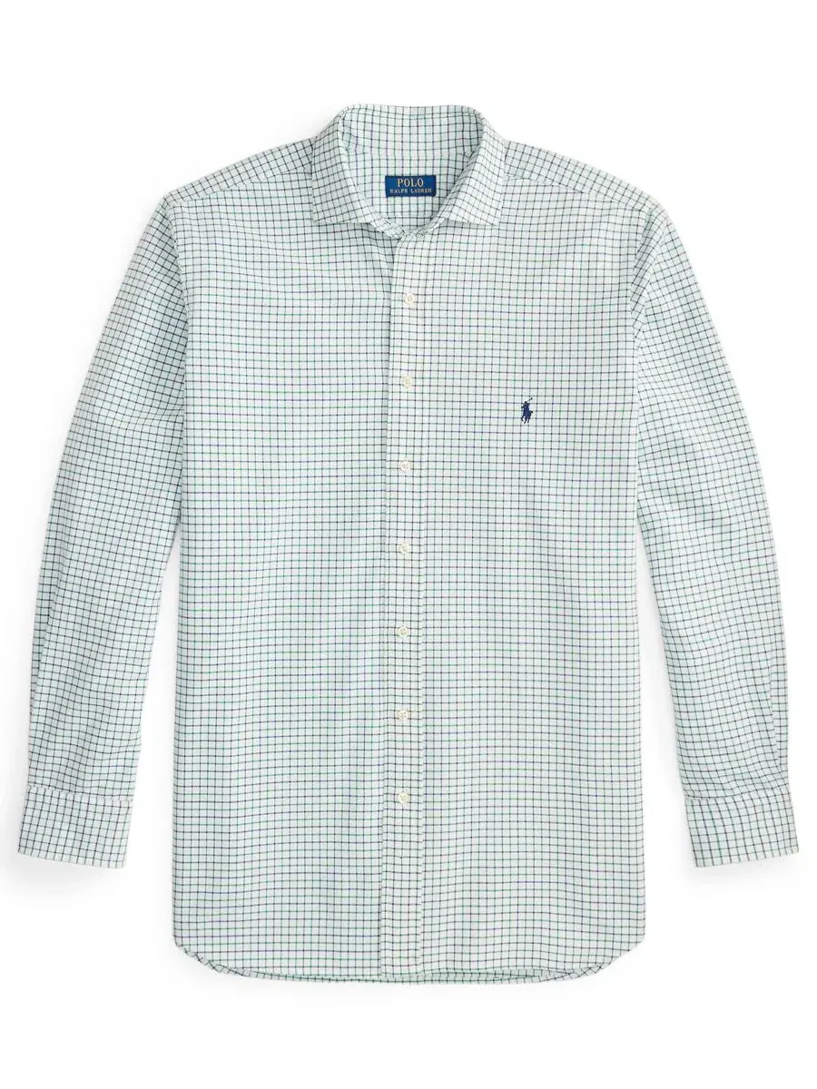 Рубашка оксфордская с принтом Tattersall, модель Big & Tall Polo Ralph Lauren — изображение 6 из 6, белый зеленый мульти
