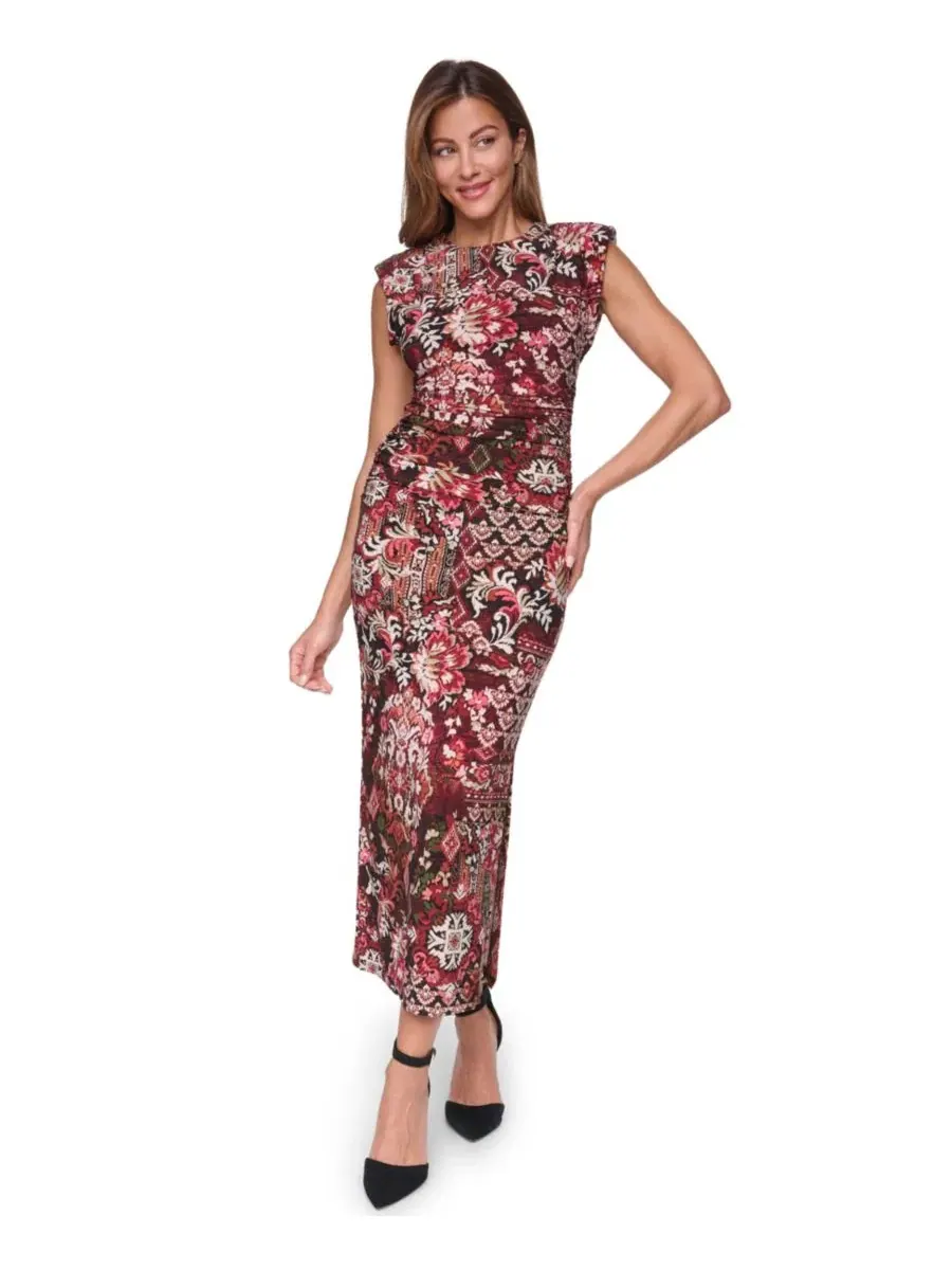 Платье-миди с принтом Boat Neck Bodycon Midi Dress Vince Camuto — изображение 1 из 5, мульти