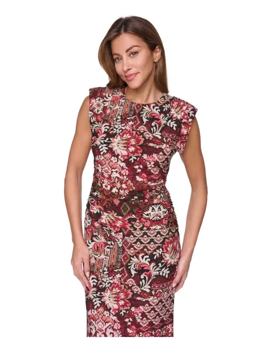 Платье-миди с принтом Boat Neck Bodycon Midi Dress Vince Camuto — изображение 3 из 5, мульти