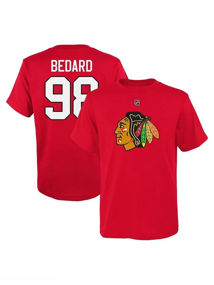 Футболка с подлинным именем и номером команды Chicago Blackhawks для мальчиков и девочек — изображение 1 из 3
