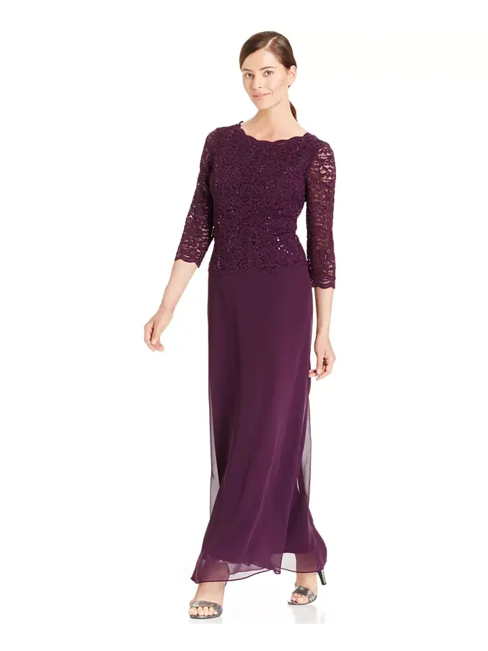 Женское кружевное платье с пайетками Gown Alex Evenings — изображение 1 из 2, сливовый