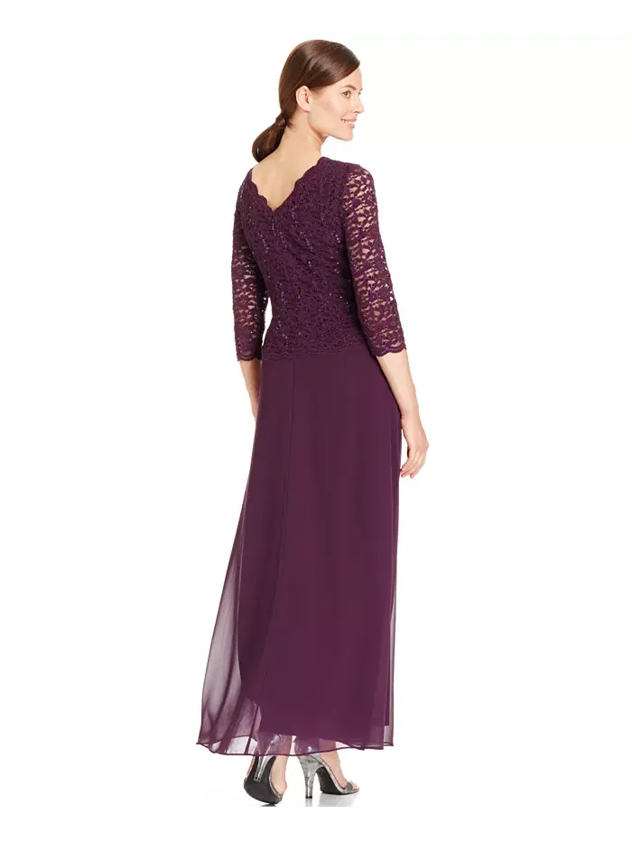 Женское кружевное платье с пайетками Gown Alex Evenings — изображение 2 из 2, сливовый