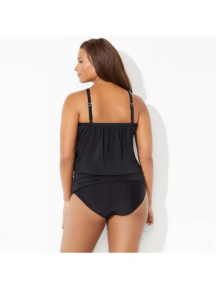 Женский легкий топ-танкини с круглым вырезом и кокеткой Swimsuits for All — изображение 2 из 2, черный