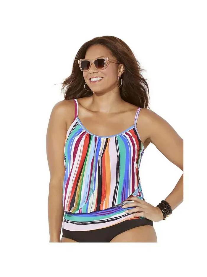 Женский легкий топ-танкини с круглым вырезом и кокеткой Swimsuits for All — изображение 1 из 2, мульти