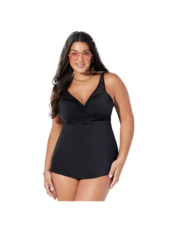 Женский бюстгальтер-танкини на косточках с вязанным крючком топом Swimsuits for All — изображение 1 из 2, черный