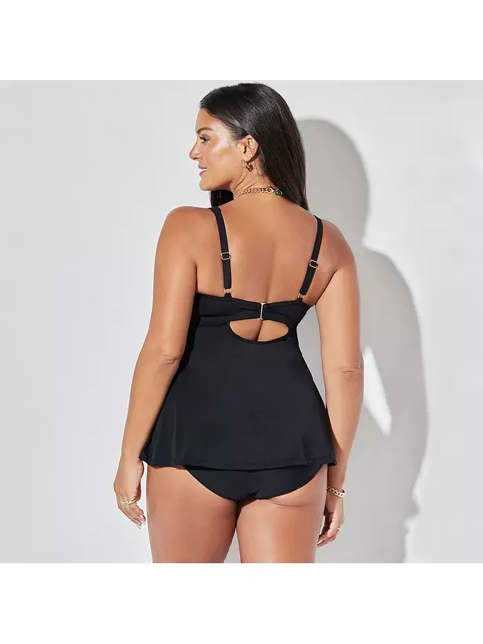 Женский бюстгальтер-танкини на косточках с вязанным крючком топом Swimsuits for All — изображение 2 из 2, черный