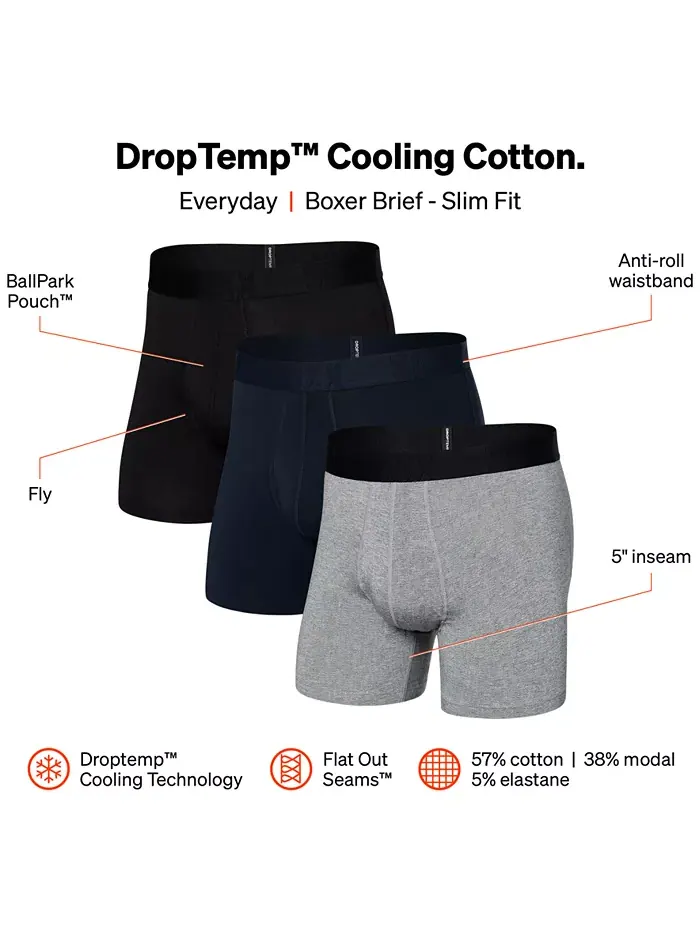 Мужские охлаждающие боксеры DropTemp из хлопка, slim fit – 3 шт SAXX — изображение 2 из 2, серый