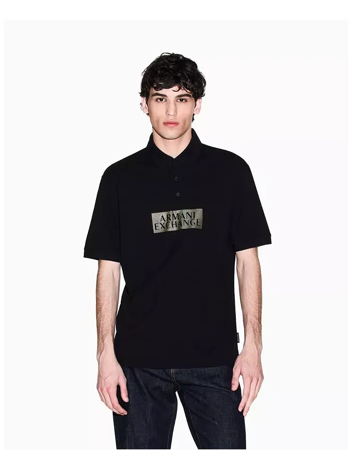 Мужская поло с золотым логотипом A|X Armani Exchange — изображение 1 из 5, черный