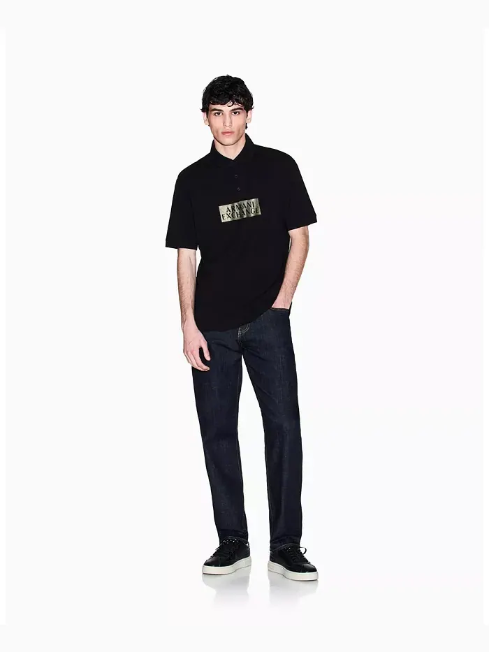 Мужская поло с золотым логотипом A|X Armani Exchange — изображение 2 из 5, черный