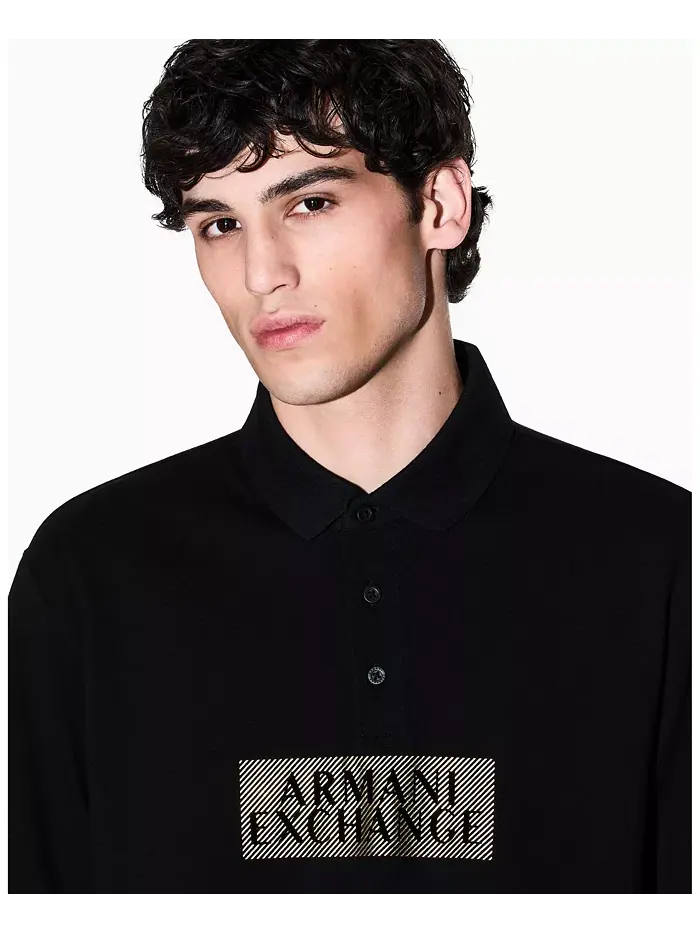 Мужская поло с золотым логотипом A|X Armani Exchange — изображение 3 из 5, черный