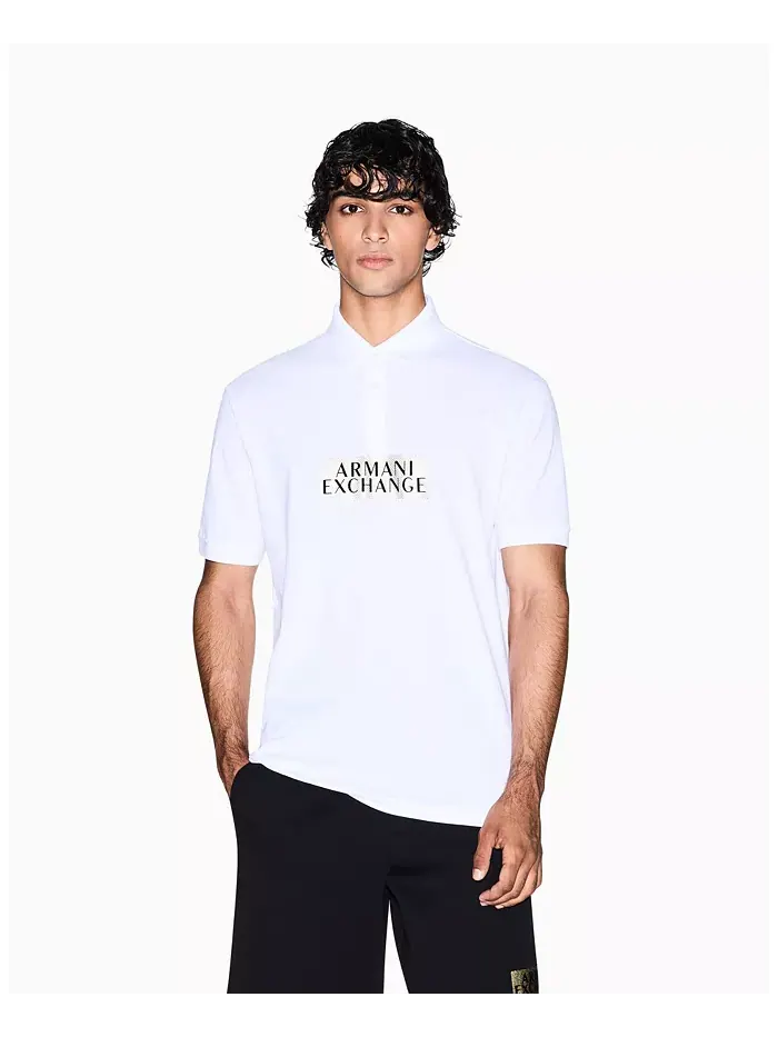Мужская поло с золотым логотипом A|X Armani Exchange — изображение 1 из 5, белый