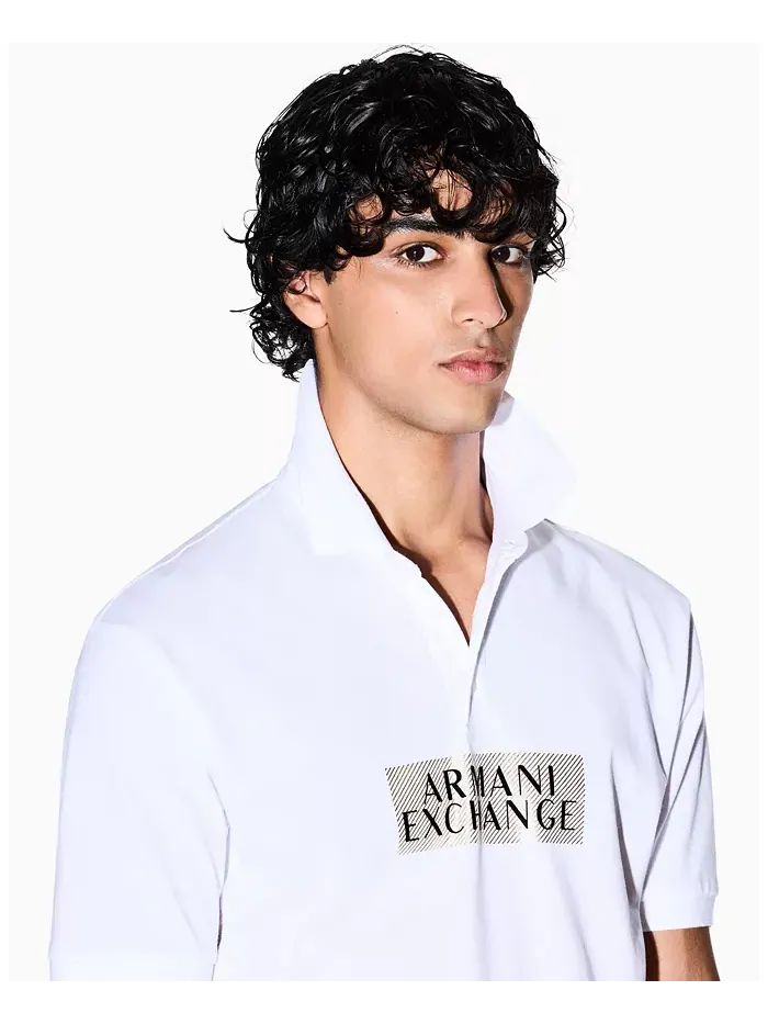 Мужская поло с золотым логотипом A|X Armani Exchange — изображение 3 из 5, белый