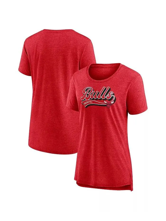 Женская футболка Heather Red Chicago Bulls League Leader Tri-Blend Fanatics — изображение 1 из 3, красный