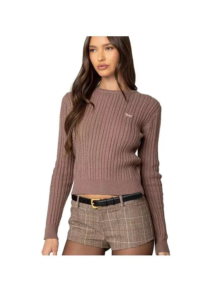 Женский свитер Beverly Bow Cable Knit Edikted — изображение 1 из 3, коричневый