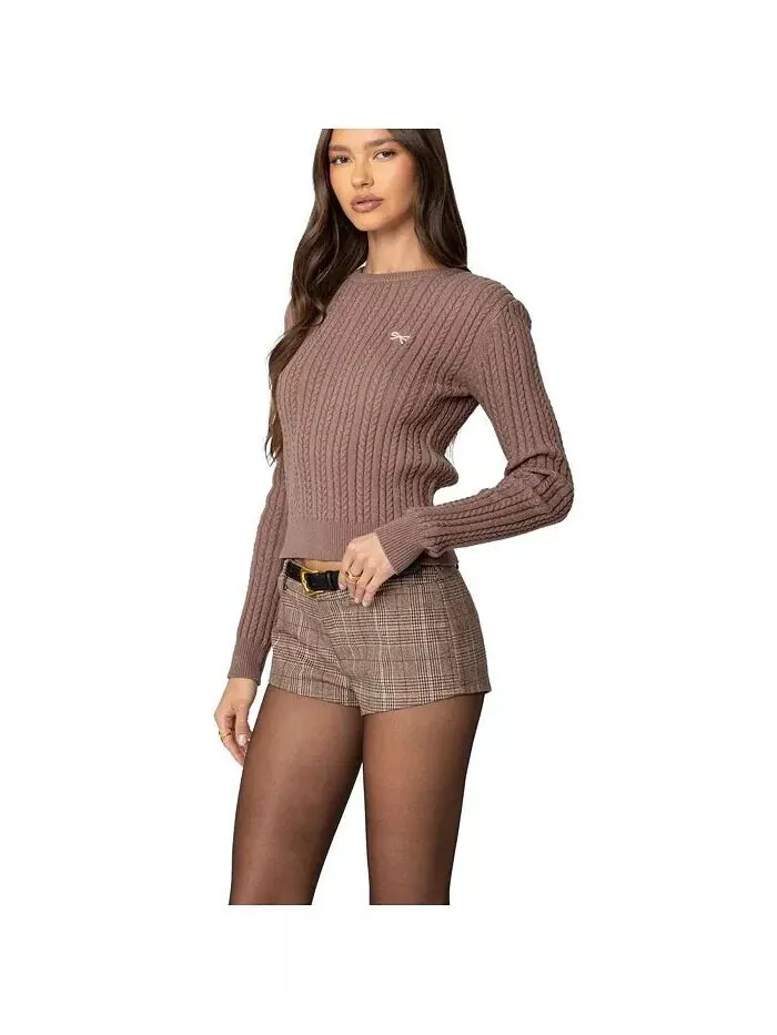 Женский свитер Beverly Bow Cable Knit Edikted — изображение 2 из 3, коричневый