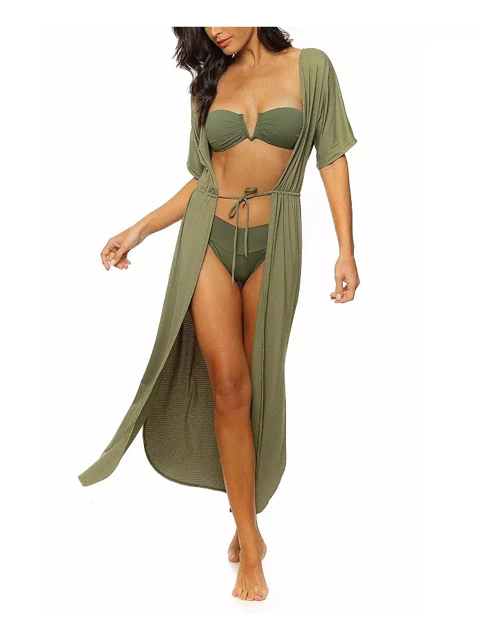 Женский длинный кимоно-кардиган с запахом Guria Beachwear — зеленый
