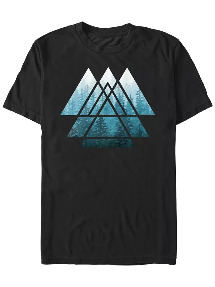 Мужская футболка с коротким рукавом Sacred Geometry Triangles Misty Forest Design By Humans — черный
