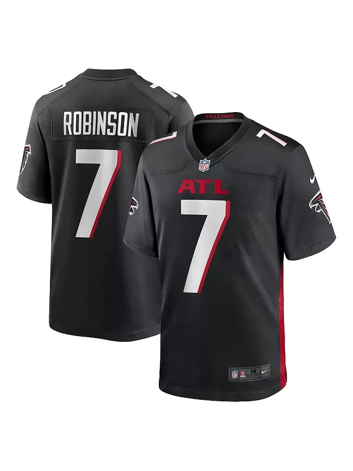 Мужская ретро-игровая футболка Bijan Robinson Atlanta Falcons, выбранного в первом раунде драфта — изображение 1 из 5, черный