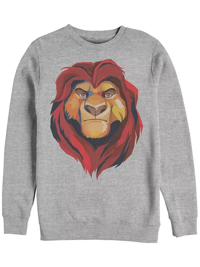 Disney Мужская толстовка Lion King Mufasa Geometrics с круглым вырезом, флисовая Fifth Sun — изображение 1 из 1, серый
