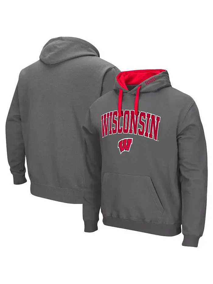 Мужская толстовка с капюшоном Wisconsin Badgers Big and Tall Arch & Logo 2.0 Colosseum — изображение 1 из 6, темно-серый