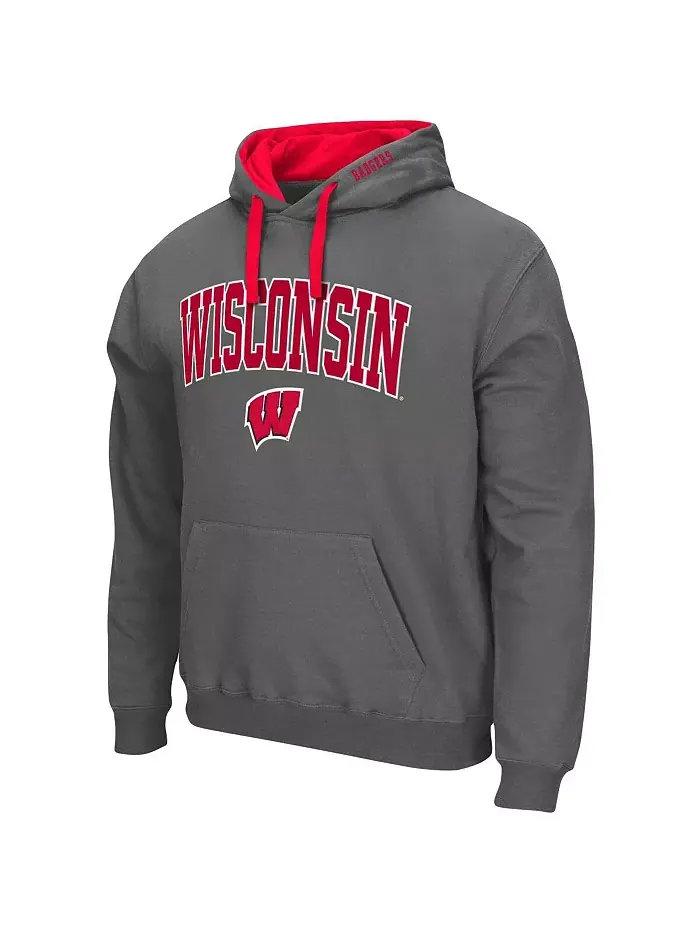 Мужская толстовка с капюшоном Wisconsin Badgers Big and Tall Arch & Logo 2.0 Colosseum — изображение 3 из 6, темно-серый