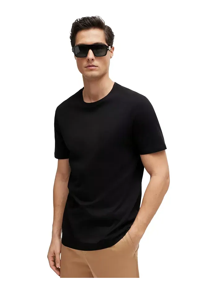 Мужская футболка из мерсеризованного хлопка Slim-Fit Hugo Boss — изображение 1 из 4, черный