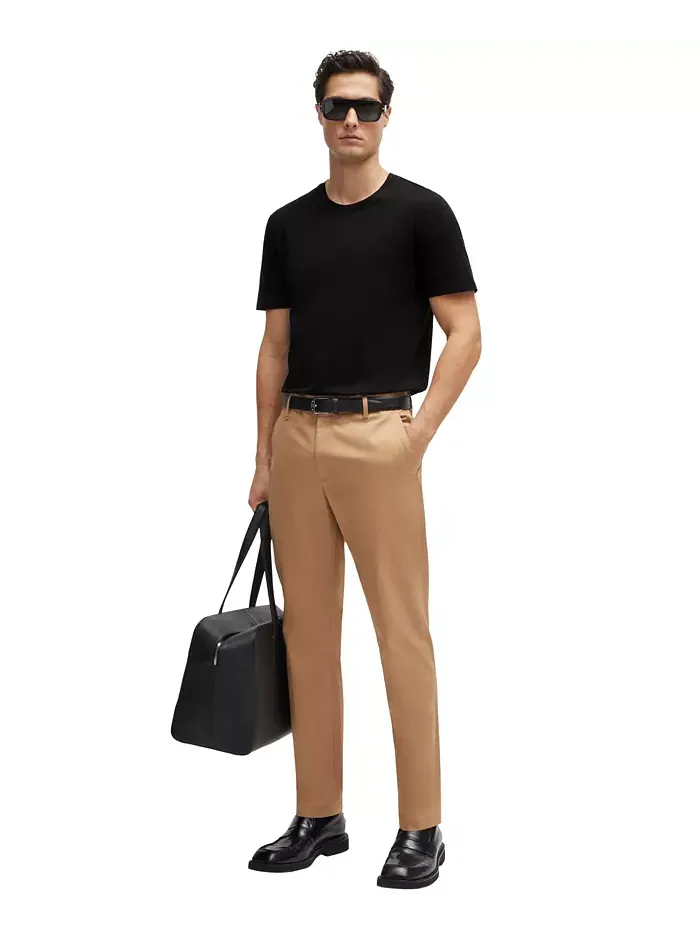 Мужская футболка из мерсеризованного хлопка Slim-Fit Hugo Boss — изображение 2 из 4, черный