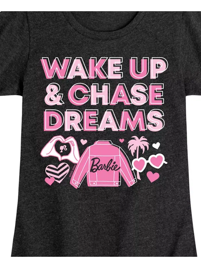 Футболка с коротким рукавом и принтом "Big Girls Wake Up Chase Dreams" Barbie — изображение 3 из 3, черный