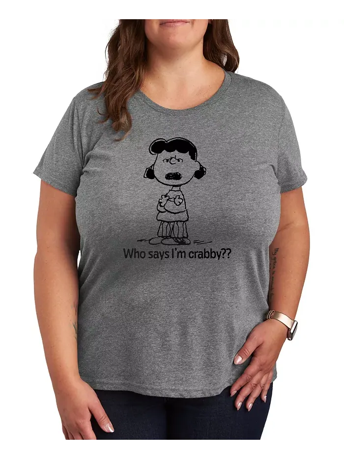 Футболка больших размеров с принтом Peanuts Who Say's I'm Crabby Hybrid Apparel — изображение 1 из 3, серый