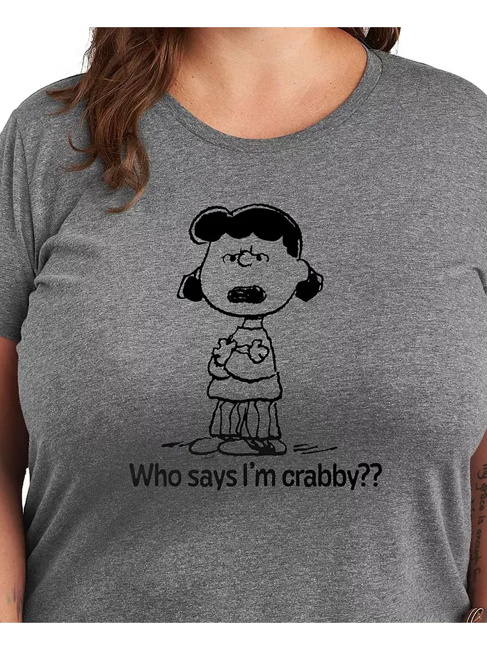 Футболка больших размеров с принтом Peanuts Who Say's I'm Crabby Hybrid Apparel — изображение 3 из 3, серый